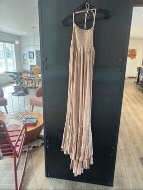 Free People Beige Halter Smocked Maxi Dress